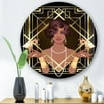 thumbnail image 2 of Designart 'Retro Girl In Golden Art Deco Geometrics I' Modern Circle Metal Wall Art 23x23 - Disc of 23, 2 of 5