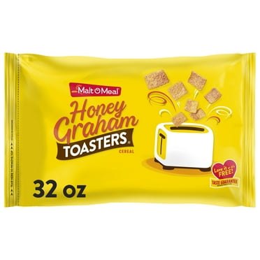 Malt-O-Meal Honey Graham Toasters Breakfast Cereal, Crunchy Honey Graham Squares, 32 oz Bag