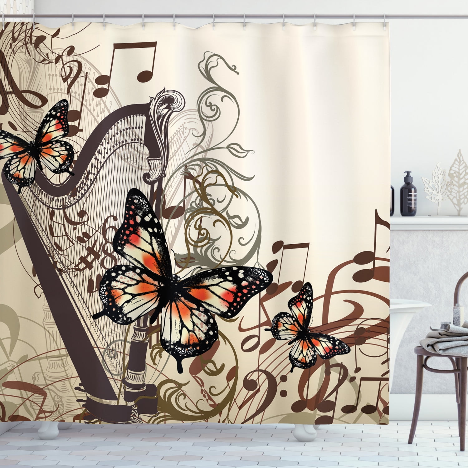 69 W x 70 L Cloth Fabric Bathroom Decor Set with Hooks Ambesonne Butterfly Shower Curtain Monarch Butterfly Vintage British Grunge Victorian Photography Art Theme Print Purple Brown