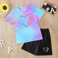 thumbnail image 2 of mgoYE Girl Outfits Size 10-12 Tween Girl Clothes 2 Piece Short Sleeve Tie Dye Heart Print Top and Shorts Teen Girl Summer Outfits Short Set(Blue,11-12 Years), 2 of 4