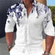 thumbnail image 3 of Camisa de manga larga con cuello alto y botones para hombre de primavera, camisa con estampado de hojas verdes, informal, suave y cómoda, para hombre, talla grande, 3 of 5