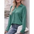 thumbnail image 4 of SHIBEVER Women Tops Fall Casual Loose Fit Long Sleeves Blouses Fashion Dressy Collared V Neck Soild Green Knit Tunic Shirts for Women Clothes Size XL, 4 of 5