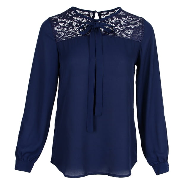 Camisa de gasa de manga larga para mujer Cuello redondo Camisa suelta y Tops Sunnimix Camisa de gasa