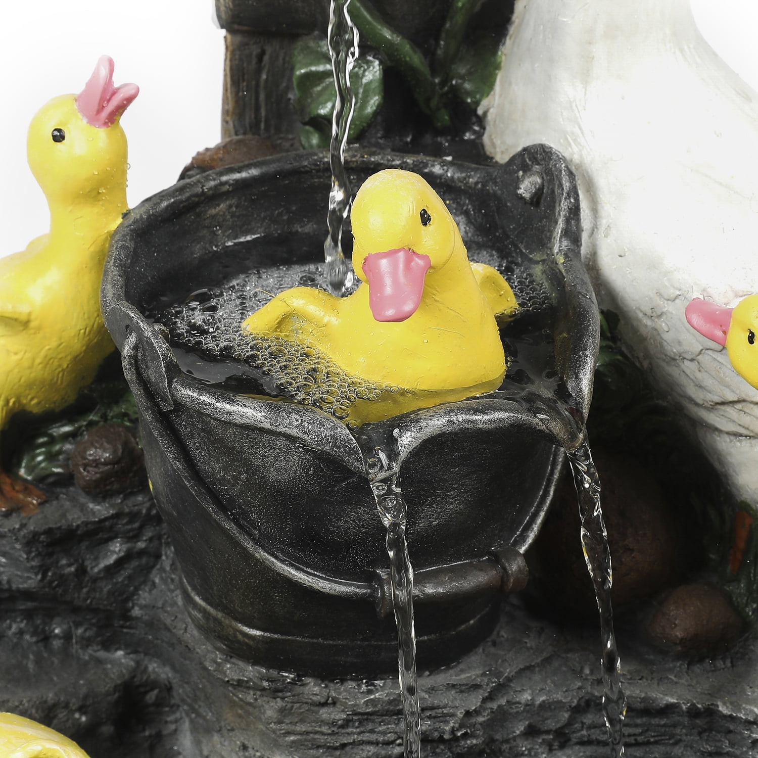 LuxenHome Outdoor Water Fountain, 23" Duck Family Waterfall Fountains Garden Water Feature Decor