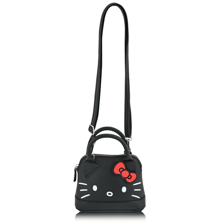 Hello Kitty, Leather Shoulder Handbag, 7 inches, Solid Print Black
