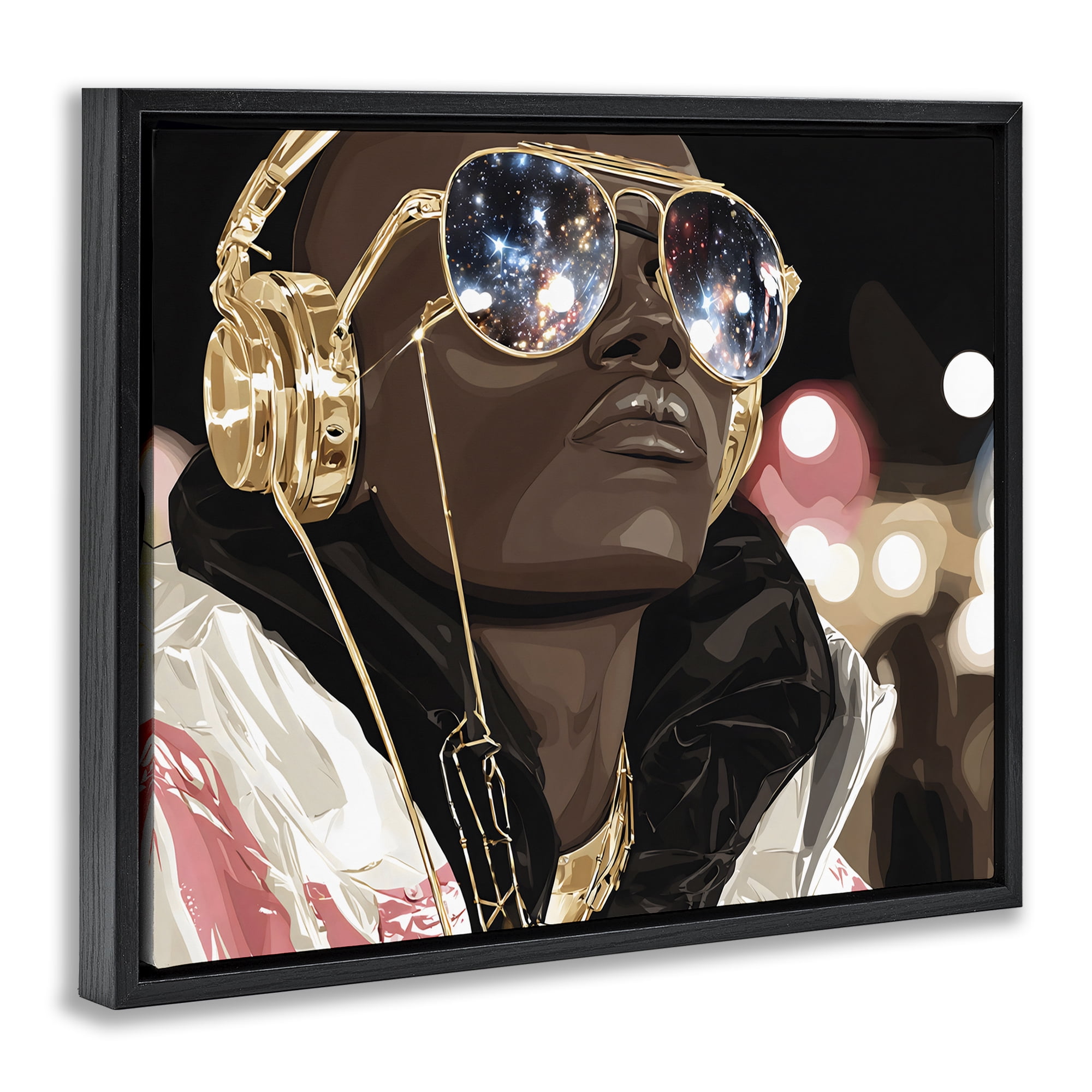 Stupell Industries Starry Eyed Shades with Headphones Black Framed Floater Canvas Wall Art, design by Franklyn Gregory