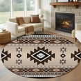 thumbnail image 3 of 8ft Washable Large Round Rug, Aztec Non-Slip Circle Area Rug for Living Room Dining Room, Brown Southwest Wind Bohemian Ethnic Wind Indoor Floor Mat for Home Decor, 3 of 9