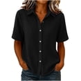 thumbnail image 3 of Women's Loose Fit Short Sleeve Button Up Flared Front Back Pleats Shirt Blouse Top Comfy Office Casual | CSEONE,Black S, 3 of 7