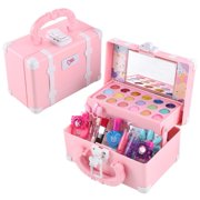 Safety Makeup Kit Toys for Girl , Learning Makeup Toys for Girls Sensory Toys,Real Washable Cosmetic Pretend Play Toys with Mirror