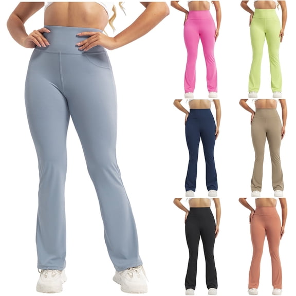 Olyvenn Women's Wide Leg Yoga Pants Bootcut Workout Flare Leggings Trendy High Waisted Fold Over 2025 Spring Outfits Black 8