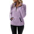 thumbnail image 1 of Women Winter Color Pullover Zipper Wool Loose Tops with Pockets, 1 of 8