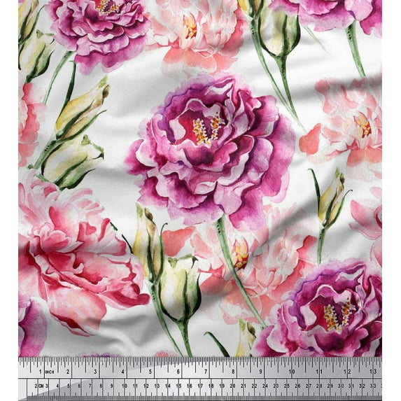 Soimoi Pink Poly Georgette Fabric Floral Printed Craft Fabric by The Yard 42 Inch Wide