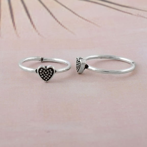 Sechi Sterling Silver Heart Toe Rings for Women, Pack of 2, Oxidized Design