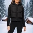thumbnail image 4 of Womens Cropped Puffer Jacket Quilted Coat with Faux Fur Lapel Winter Warm Baggy Long Sleeve Zip Down Outerwear, 4 of 7