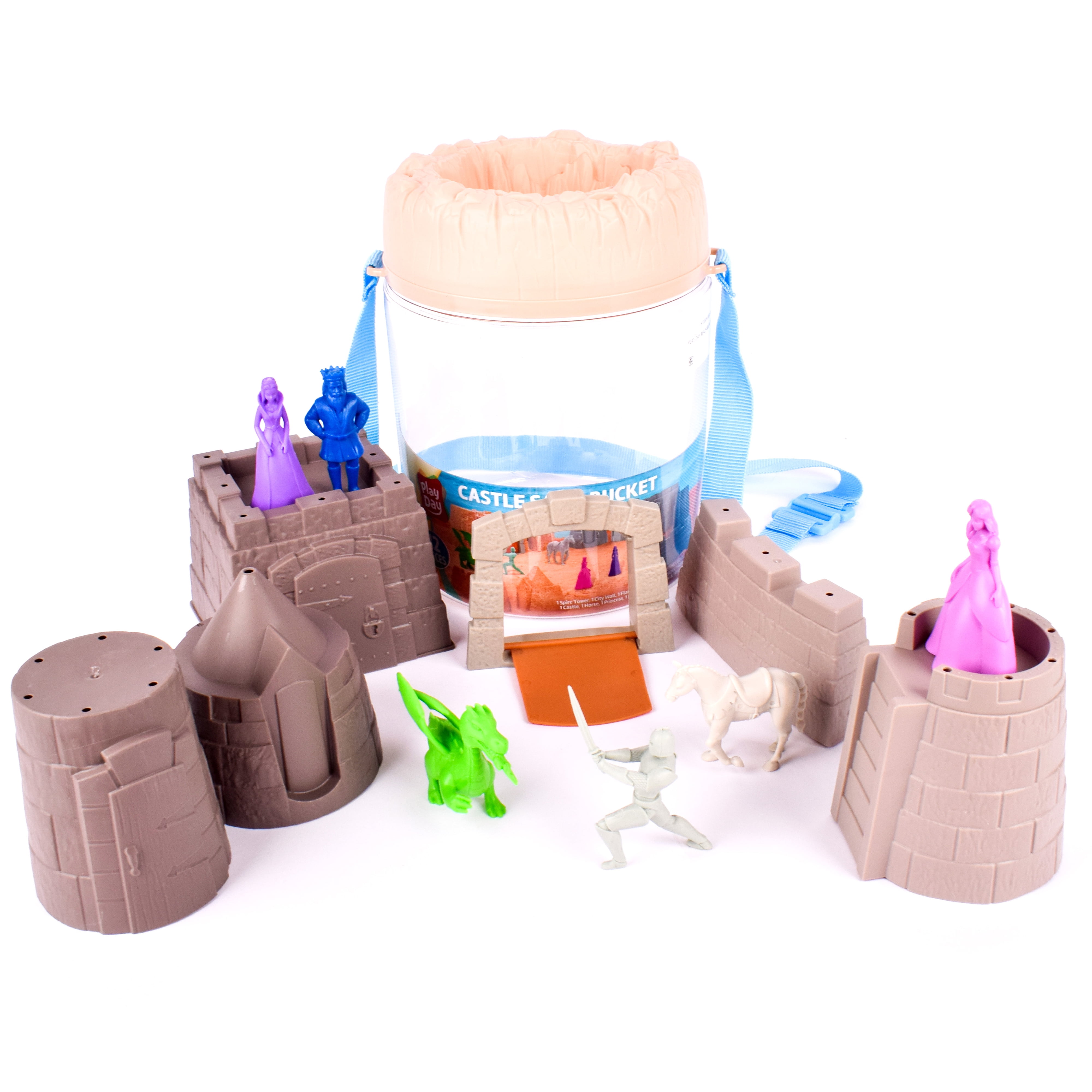 Play Day Castle Sand Bucket Playset  12 Piece Set with Storage Bucket | Unisex, Ages 3+