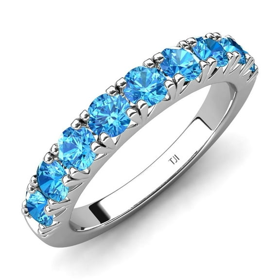 TriJewels 0.81 ctw Blue Topaz (3.00 mm) 9 Stone Wedding Band in 10K Gold