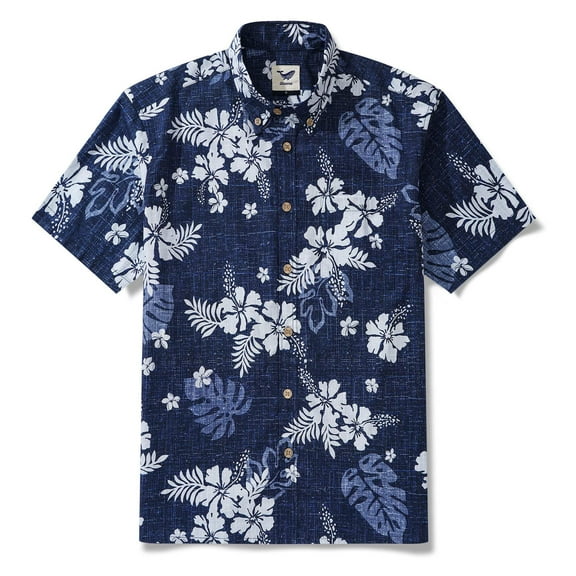 YIUME Blue Hawaiian Shirt for Men Button-up Short Sleeve Floral Shirts Summer Beach Vacation Tops