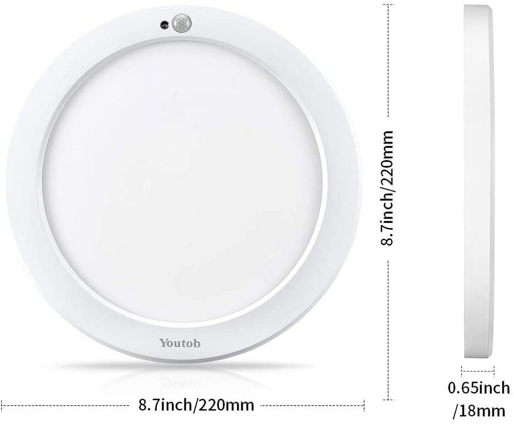 Youtob Motion Sensor Light LED Ceiling Light with 30s/180s Timeout Adjustable 3 Colors,15W 1500lm Round Lighting Fixture for Porches, Closets, Stairs(3000k/4000k/5000k Available) (White)
