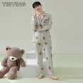 thumbnail image 3 of YI & YING-Pijama de algodón puro de manga larga para hombre y mujer, conjunto de oso de decoración para el hogar, primavera y otoño, WAZC116, 3 of 4