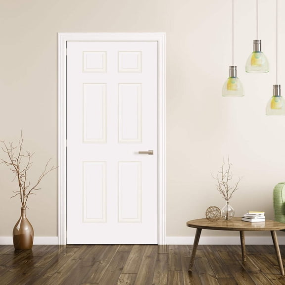 Kimberly Bay Colonial 6-Panel Solid Core Primed White Interior Door Slab with Bore Hole
