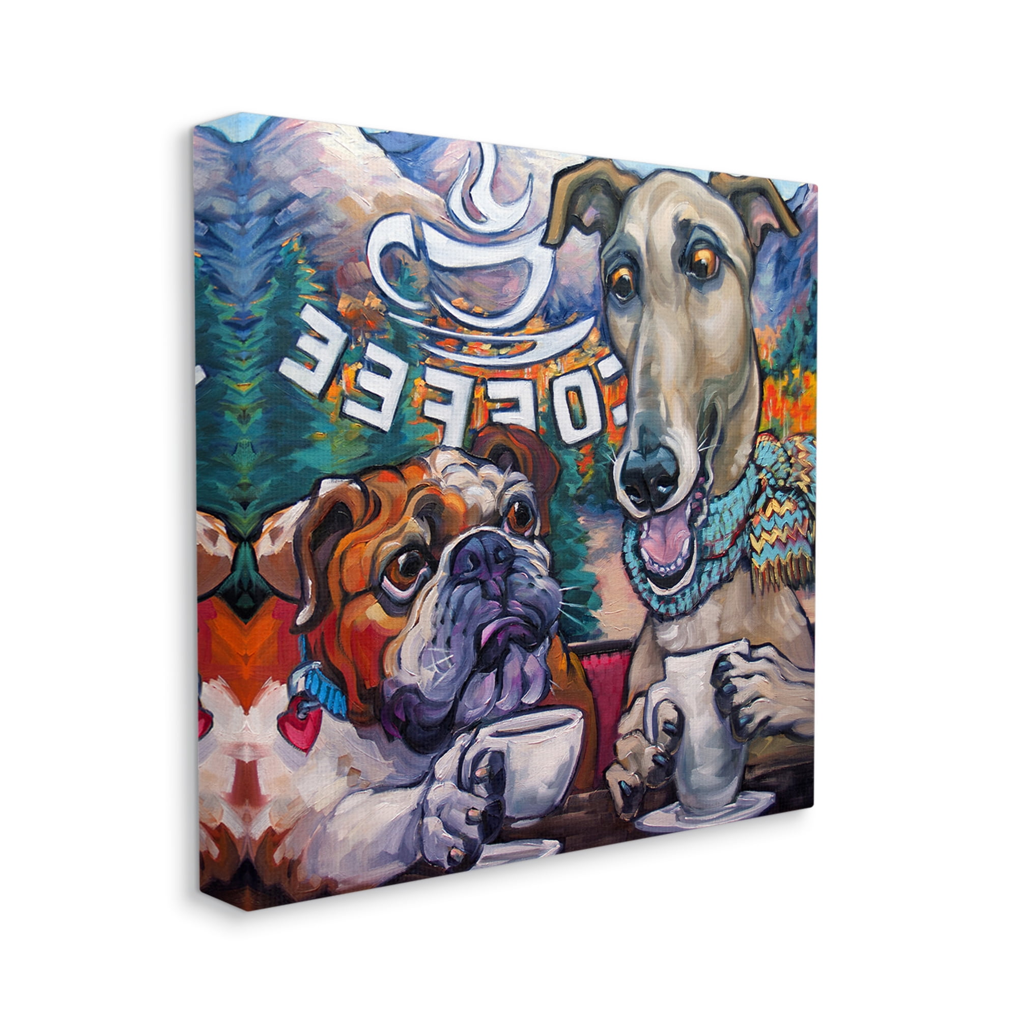 Stupell Industries Dogs at Coffee Shop Animals & Insects Painting Gallery Wrapped Canvas Print Wall Art, 30 x 30