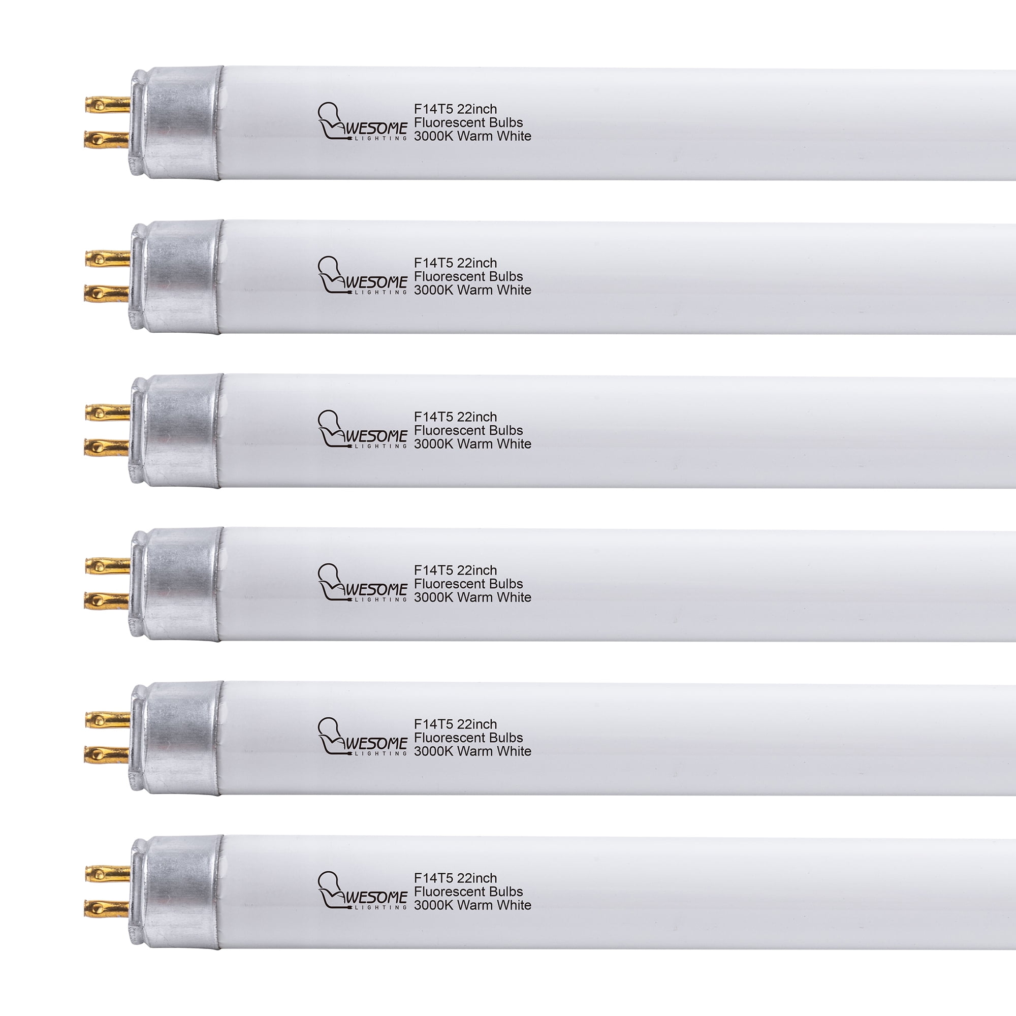 22 Inch F14T5/WW Fluorescent Light Bulb, 3000K Warm White, T5 14 Watts Fluorescent Replacement Bulb, G5 Base - 6 Pack