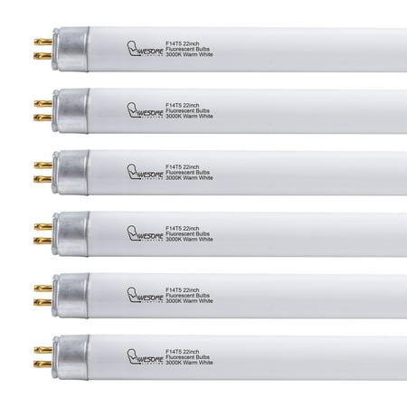 22 Inch F14T5/WW Fluorescent Light Bulb, 3000K Warm White, T5 14 Watts Fluorescent Replacement Bulb, G5 Base - 6 Pack