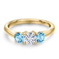 thumbnail image 3 of Gem Stone King 10K Yellow Gold White Moissanite and Swiss Blue Topaz Engagement Ring for Women | 1.21 Cttw | Round 5MM | Gemstone Birthstone | Size 6, 3 of 7