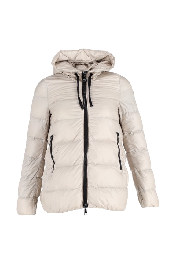 Pre-Owned Moncler Quilted Zipped Down Jacket in Beige Polyamide