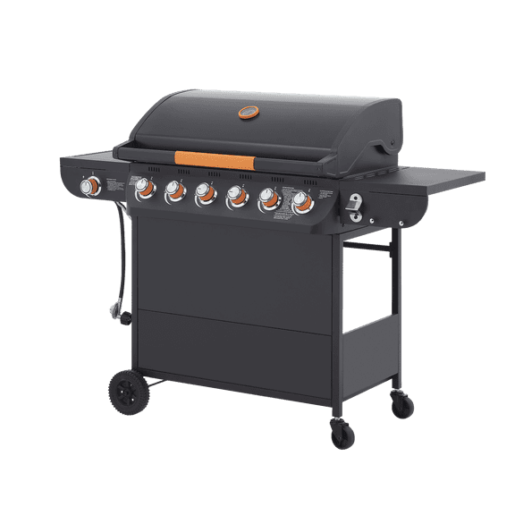 72000 BTU 6-Burner Propane Gas BBQ Grill with Side Burner - Stainless Steel Barbecue with Cast Iron Grates & Side Tables for Outdoor Patio/Backyard/Kitchen
