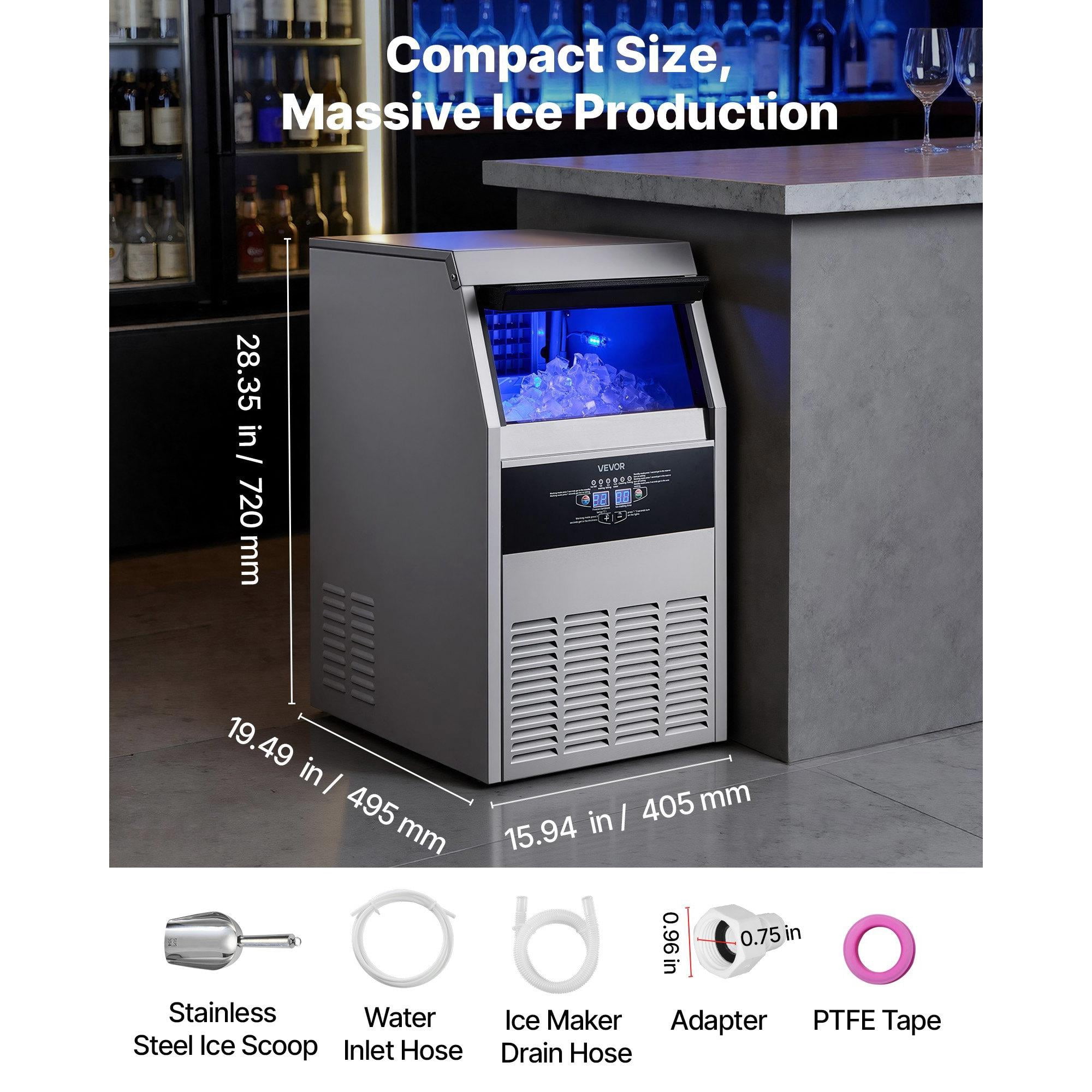 Commercial Ice Maker, 130 lbs/24H, 30 lbs Storage, Under Counter Freestanding Stainless Steel Ice Maker with LED Display & Self-Cleaning