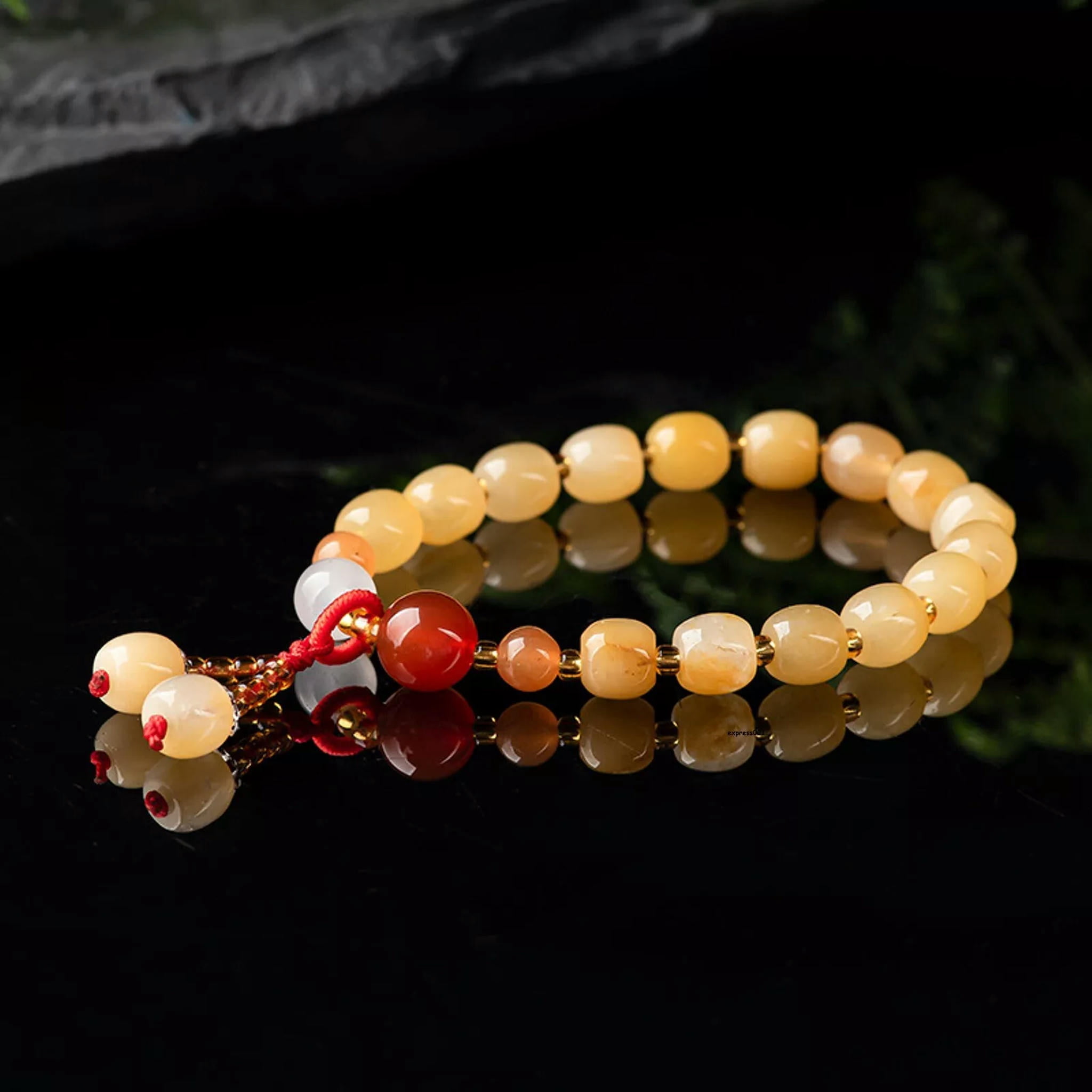 HOOUN Natural Jade Beaded Women Gift Lucky Yellow Oval Beads Bracelet