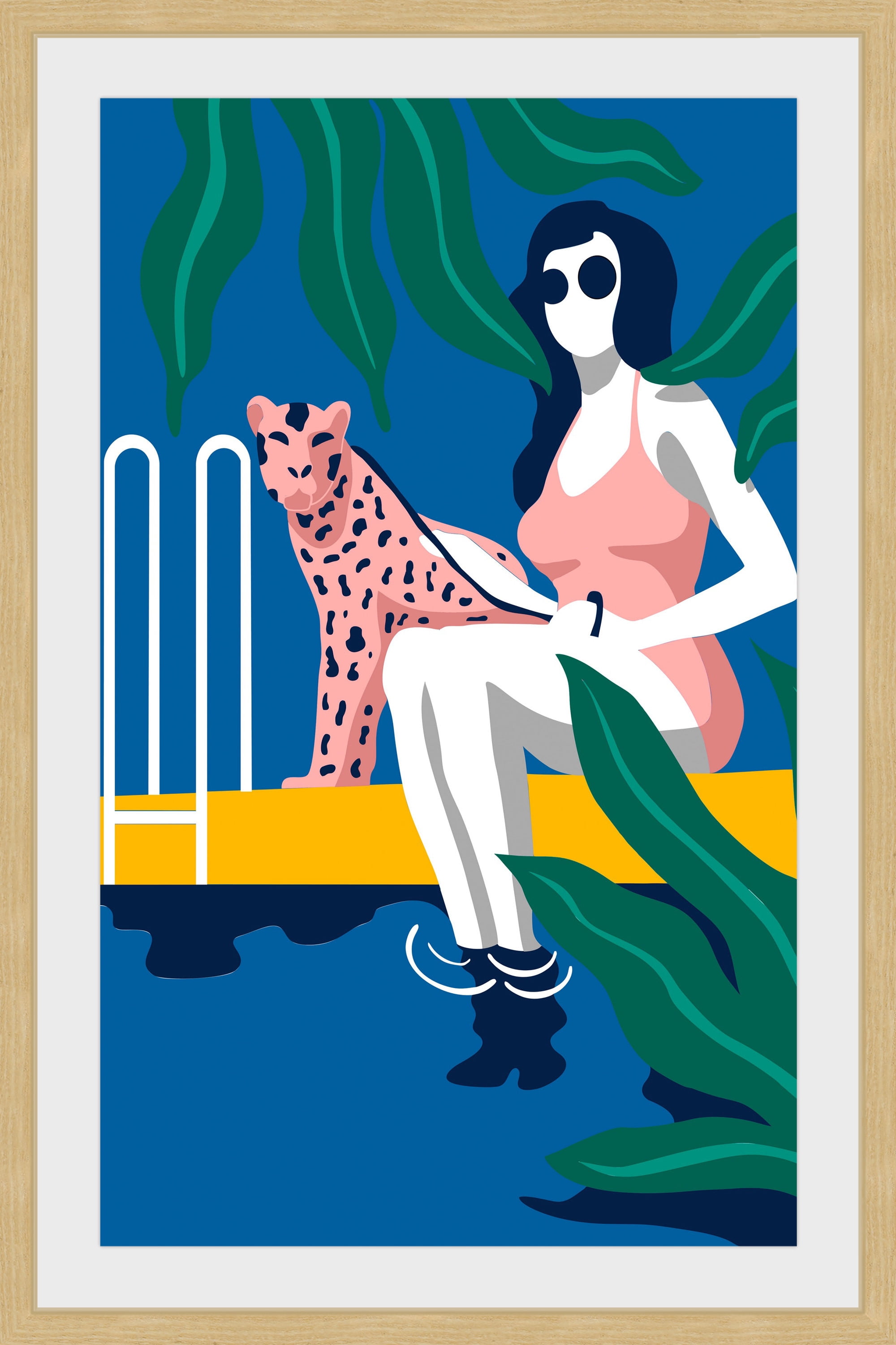 Cheetah by the Pool Framed Painting Print