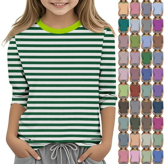 Jinhomg Cute Striped Shirt for Girls Lightweight Comfy 3/4 Sleeve Crew Neck Tops Toddler Kids Casual Spring Summer Tunics Daily Wear Black A-