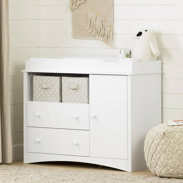South Shore Peek-a-boo Changing Table with Drawers and Open Storage, in Pure White