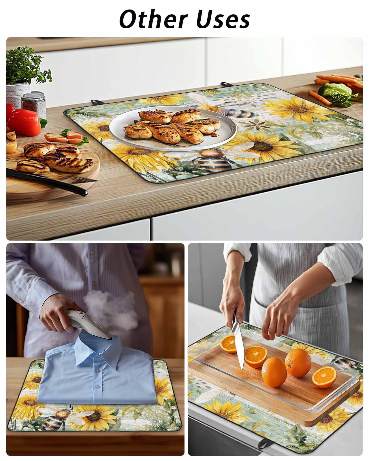 Stove Top Covers for Electric Stove, Sunflower Bee Glass Stovetop Cover Protector, Vintage Summer Botanical Farmhouse Induction Cooktop Protector Oven Mat for Kitchen Countertop 24"x21"