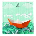 thumbnail image 3 of Ambesonne Ocean Shower Curtain, Navy Sealife with Waves, 69"Wx84"L, Sky Blue Orange, 3 of 5