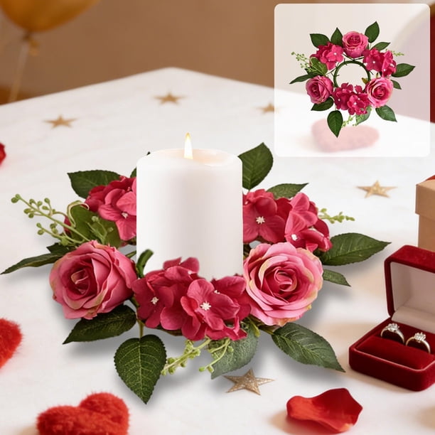 Corona De Velas De Plástico Con Rosas Simuladas Corona de rosas de seda roja para decoración de velas de boda, fiestas y ambiente festivo (1 unidad) JASKFLY