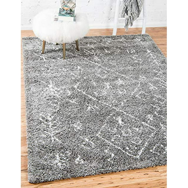 Unique Loom 3139390 Tribal Moroccan Nomad Plush Area Rug, 8 x 10 Feet, Gray/Ivory