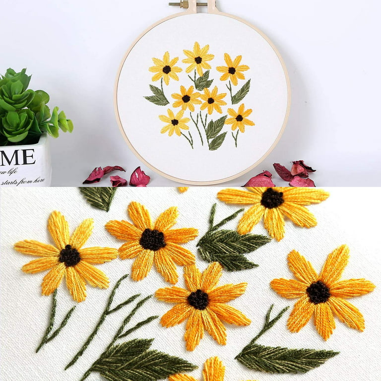 Heldig Beginner Embroidery Kit with Pattern and Needle, Hand Stamped  Embroidery Kits for Adults with Instructions Include Color Thread, Plastic  Hoop & Cotton Fabric (Yellow Daisies) 