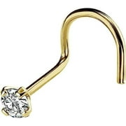 Nose Ring Screw 20G 1.5mm-3mm Cubic Zirconia 14K Yellow Gold