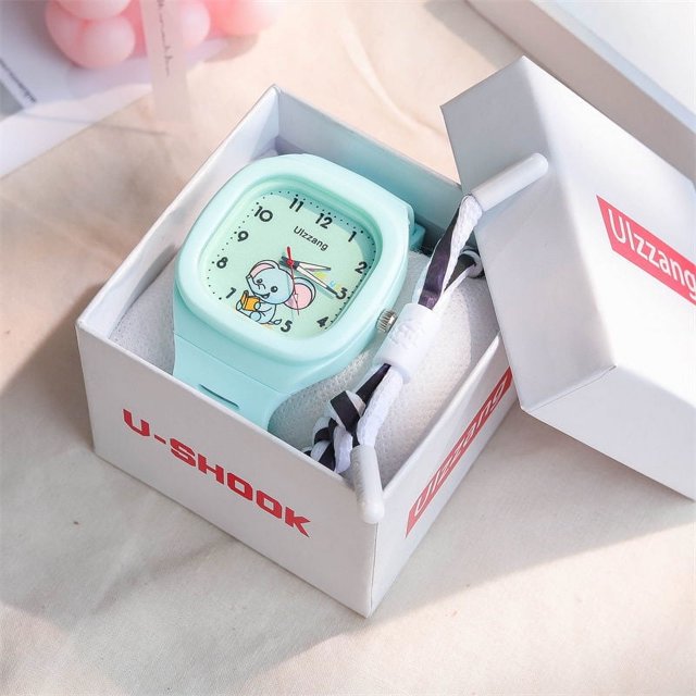 Lindo reloj de silicona, moderno reloj deportivo con correa cuadrada y luz nocturna para estudiantes