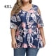 thumbnail image 1 of Camisa de mujer Blusa estampada con hombros descubiertos y manga corta con cuello en V, Azul marino, 4XL Kearding AP002468-24, 1 of 5