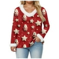 thumbnail image 5 of larppty Christmas Shirt Women Sexy Plush Fur Trim Vneck Xmas Top Holiday Party Blouses Long Sleeve Pullover Christmas Costume (Hot Pink, XL), 5 of 8