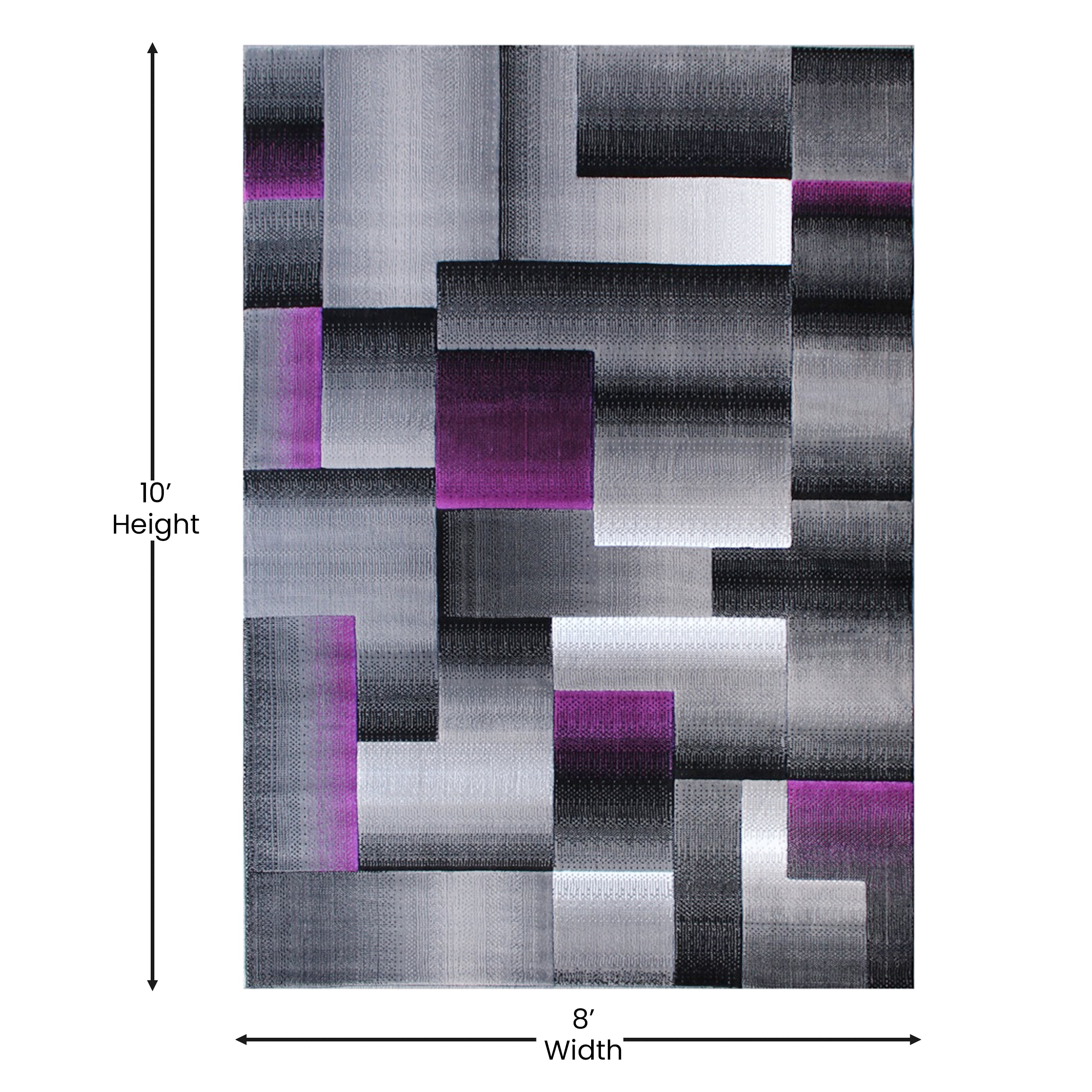 BizChair Modern Contemporary Area Rug, Purple Grey Black (8 Feet X 10 Feet)