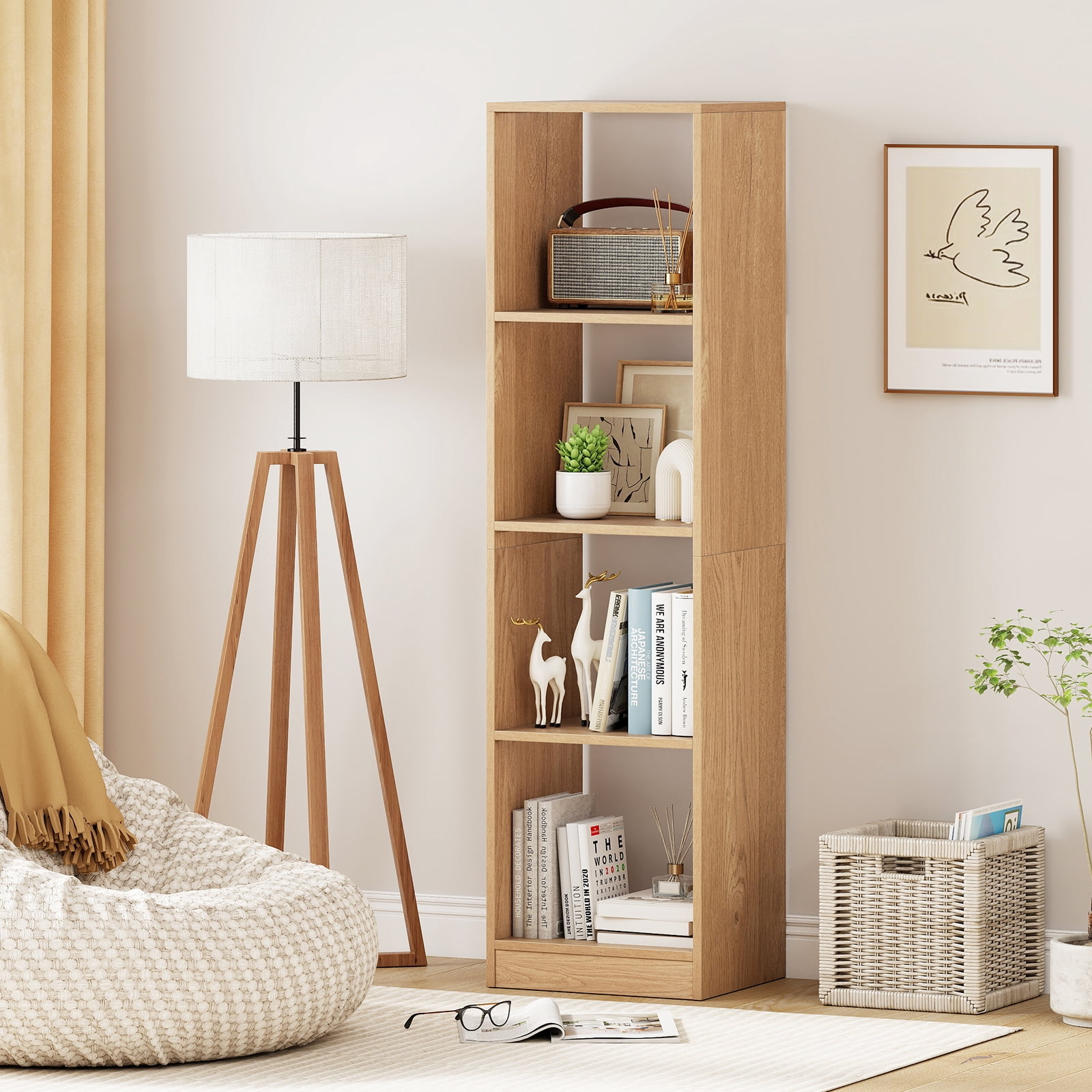 Gymax 5-Tier Bookshelf Corner Bookcase Storage Display Organizer w/ 4 Cubes