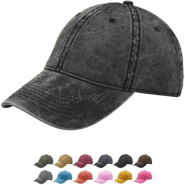 2pcs Vintage Cotton Washed Adjustable Baseball Caps Men and Women,  Unstructured Low Profile Plain Classic Retro Dad Hat(Black-orange )