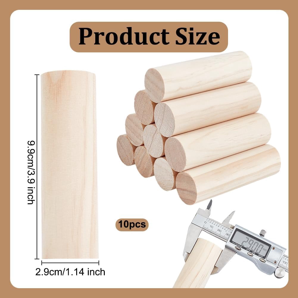 10pcs 10Pcs 3.9x1.4 Inch Wood Round Sticks Unfinished Wooden Dowel Rods Blank Round Dowels Rods Round Dowels Strips Unfinished Wooden Strips Wood Sticks for DIY Crafts Building Model Home Decor White