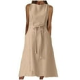 thumbnail image 1 of CHOK Robe en Lin pour Femmes Petites Femmes Été Décontractée Unie Col Rond Sans Manches Longue Robe, 1 of 6