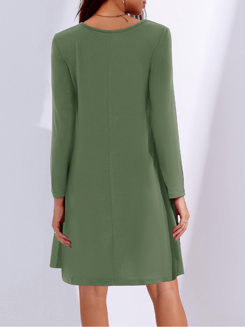 long sleeve dresses for short women Fancyglim Dress for Women Long Sleeve Square Neck Short Dress Tiered Ruffle A-Line Flowy Mini Dresses with Pockets Navy Blue 2XL, Women's